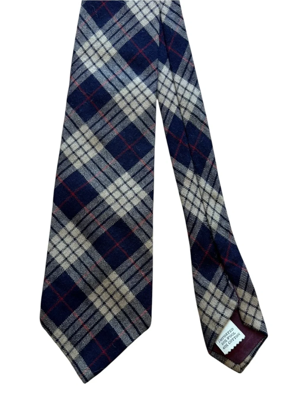 Vintage Viyella 55% Wool 45% Cotton Necktie Red Blue Cream Tartan Plaid Men Tie